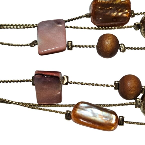 Boho Beaded Chunky Multi Strand Necklace Natural Stone Wood Accents Jewelry - Picture 4 of 8